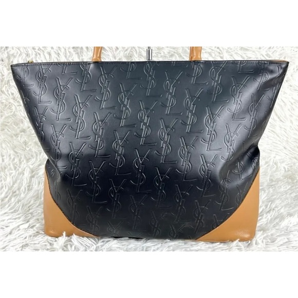 YVES SAINT LAURENT YSL Black / Brown Leather Tote bag One Shoulder Bag Vintage 2 - Picture 6 of 15